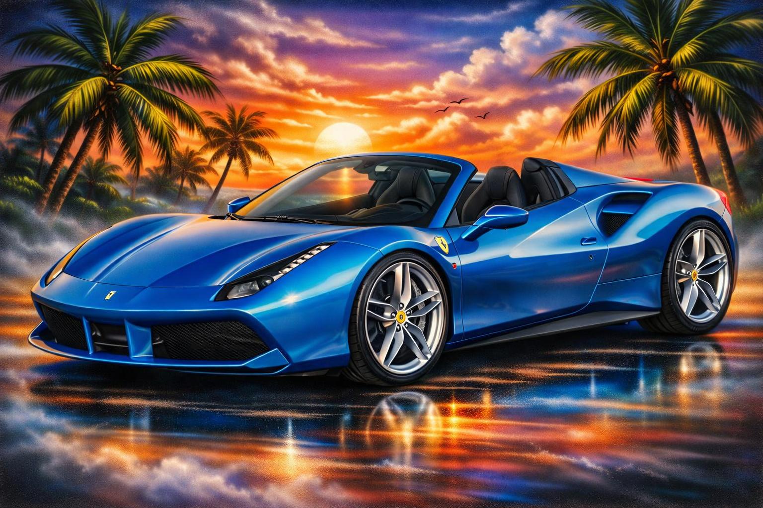Blue Ferrari sunset